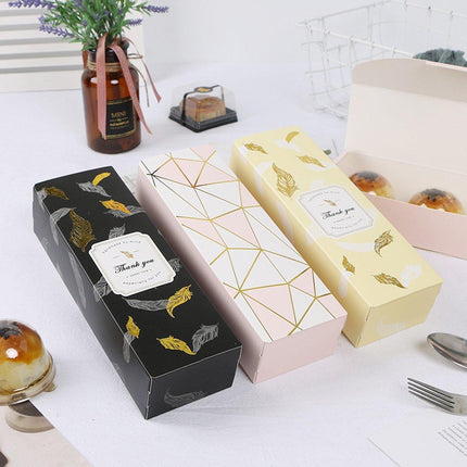 25pcs Long Strip Clamshell Packaging Box 3-Compartment Dessert Storage Box