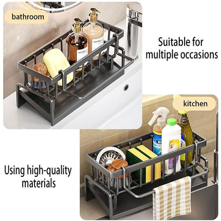 Kitchen Sink Caddy Storage Organizer Steel Sponge Soap Brush Holder Faucet Rack
