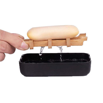 Soap Dish Bamboo Wooden Drain Container Bathroom Shower Soap Holder Case - Aimall