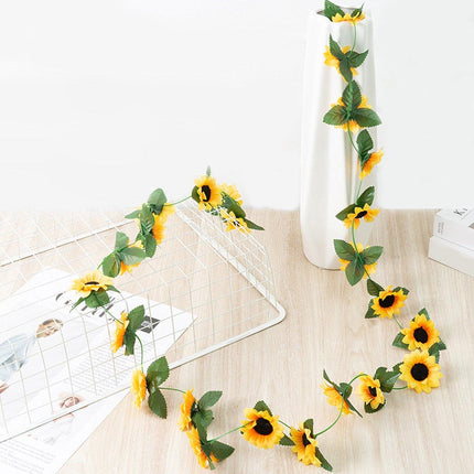 4pcs Artificial Sunflower Rattan Decorative Flower Garland Sunflower Vine Decor
