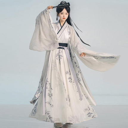 Hanfu Dress Women Ancient Chinese Traditional Fairy White Bamboo Costume Summer - Aimall