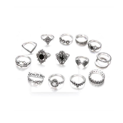 Elegant 15-Piece Boho Vintage Crystal Knuckle Ring Set Display
