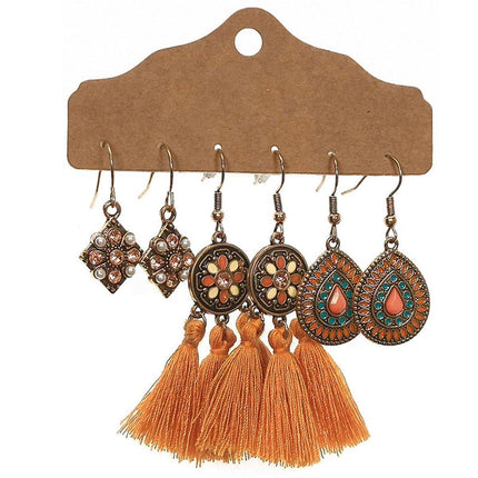 3Set Pairs Bohemian Style Earrings Retro Ethnic Fashionable Romantic Su Earrings
