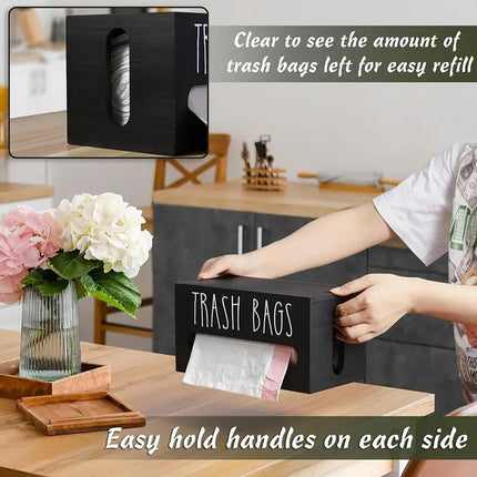 Wooden Plastic Bag Storage Box Hanging Rubbish Bag Organizer Extractable Tissue