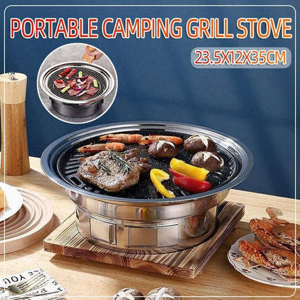 Korean Style Table Charcoal Portable BBQ Grill Camping Outdoor Stainless 40cm - Aimall