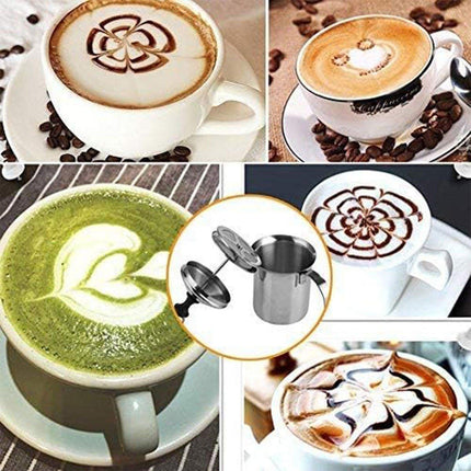 400ml Stainless Steel Manual Milk Frother Double Mesh Strainer Frothing Pitcher