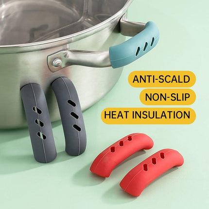 2pcs Silicone Pan Handle Covers Heat Resistant Anti-Ironing Wok Ear Insulated