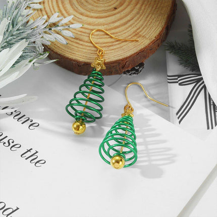 Festive Green Christmas Tree Earrings Holiday Jewelry for Women Gift Accessory
