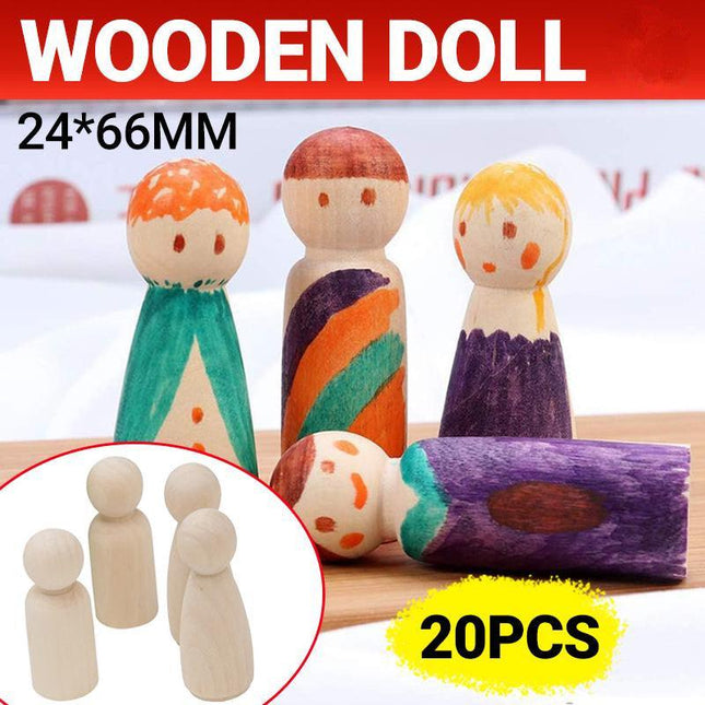 20X Unfinished Wooden Peg Dolls Wooden Tiny Doll Bodies People Decor Wood Crafts - Aimall