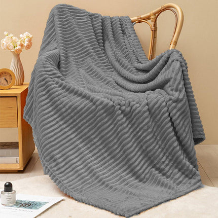 Grey Flannel Stripe Blanket Nap Lounge Throw For Sofa Cover Warm Bed Blanket