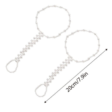 Womens Braided Anklet with Imitation Pearls Adjustable Fashion Anklet Jewelry