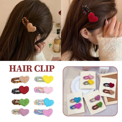 Dopamine Wool Felt Heart Hairpin Cute Plush Hair Clip Fashion Accessories