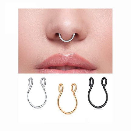 0.8MM High Quality Thin Septum Fake Nose Clip Ring Stud No Piercing 5Colours 0.8*10MM - Aimall