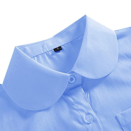 SKY BLUE Girls Peter Pan Collar Long Sleeve School Shirt with two button Adjustable Cuff - Aimall