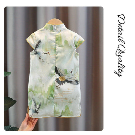 Elegant Floral Traditional Chinese Girl Short-sleeved Cheongsam Dress Outfit