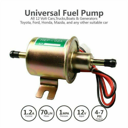12V Universal Low Pressure Electric Fuel Pump 2.5-4 PSI Gas Diesel Inline HEP02A