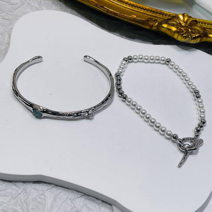 2PCS Luxury OT Buckle Bracelet Set Fashion Jewelry Women High-grade Design