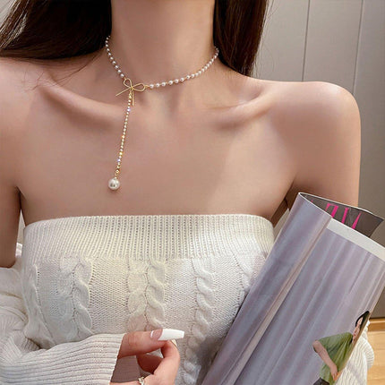 Bow Tie Short Necklace for Women Collarbone Chain Fashion Jewelry Elegant Gift