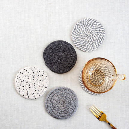 8PCS Round Cotton Woven Coaster Heat Resistant Thick Insulation Dining Table Mat