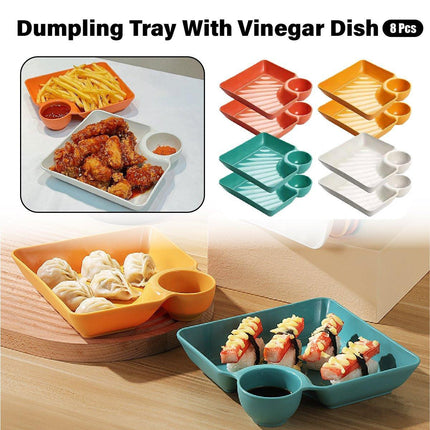 8X Large Square Dumpling Plate with Vinegar Dish PP Tray Tableware Dinner Plate