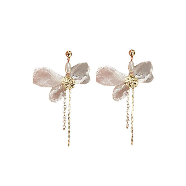 Vintage White Bow Long Earrings Sweet Fashion Jewelry for Women Elegant Gift