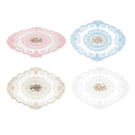 4 Pack Retro Lace Oval Placemats 31x42cm French Crochet Doilies 4 Colors Set