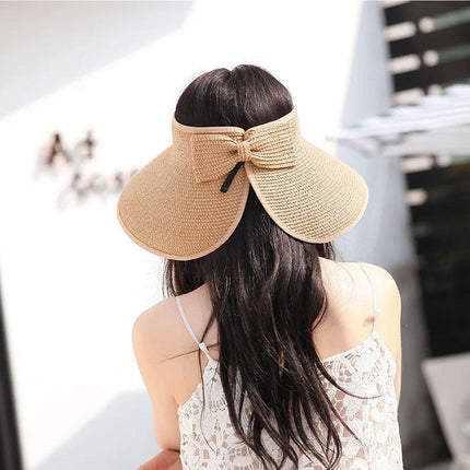 Women Roll Up Sun Visor Wide Brim Straw Hat Summer Foldable UV Protection Cap