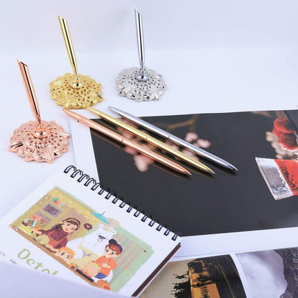 6pcs Black Ballpoint Pen Set Plum Blossom Base Office Desk Signature Writing Pen
