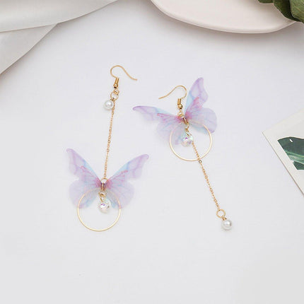 Butterfly Drop Earrings Asymmetrical Long Circle Fringe Dangle Women Jewelry