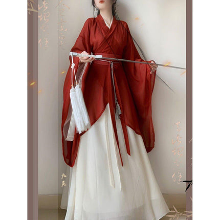 Womens Hanfu Wei Jin Style Big Sleeve Dress Northern Southern Dynasty