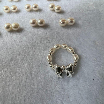 Pearl Ribbon Bracelet Ring Elegant Jewelry for Women Fashion Accessories Gift