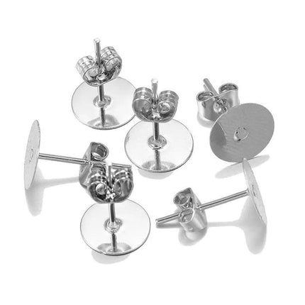 50/100/200PCS Earring Stud Posts Pads+Nut Backs Silvery Surgical Steel DIY Craft 4MM - Aimall