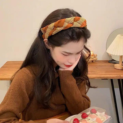 Women Headband Twist Hairband Hoop Knit Knot Cross Tie Wide Headwear Accessories - Aimall