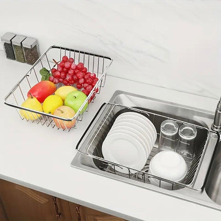 Stainless Steel Sink Draining Basket Telescopic Dish Rack Kitchen Storage Holder