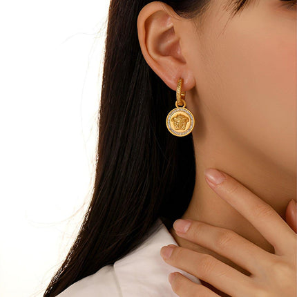 Vintage Medusa Portrait Round Earrings Elegant Fashion Jewelry for Women Gift
