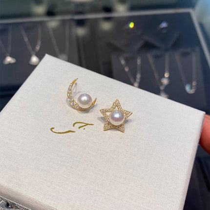 Star and Moon Asymmetric Stud Earrings Fashion Jewelry for Women Accessories