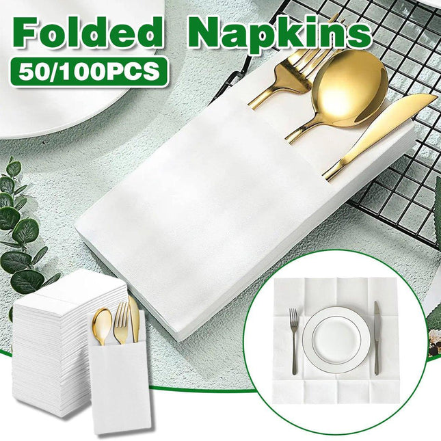 50/100PCS Disposable White Napkin Set Knife Fork Holder for Party Banquet Table