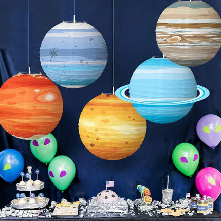 8PCS Foldable Planet Paper Lantern DIY Handmade Round Star Theme Party Decor