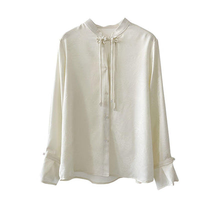 Elegant Retro Chinese Style Satin Top with Fringe and Disc Buckle Design for Women