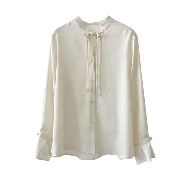 Elegant Retro Chinese Style Satin Top with Fringe and Disc Buckle Design for Women