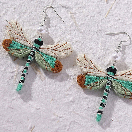 Vintage Dragonfly Earrings Ethnic Fabric Dangle Jewelry for Women Fashion