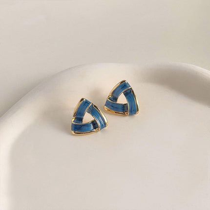 Trendy Blue Triangle Oil Drop Earrings Fashion Retro Silver Needle Jewelry