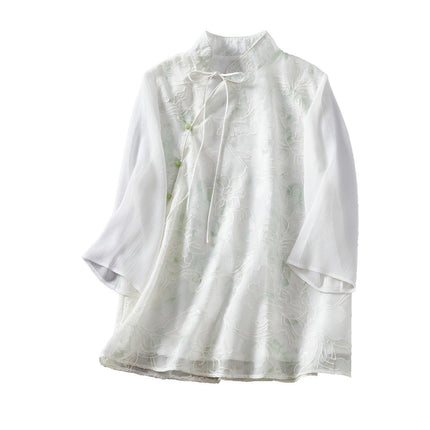 Chic Slant Collar Shirt Women New Traditional Chinese Fashion Style Top Trendy - Aimall