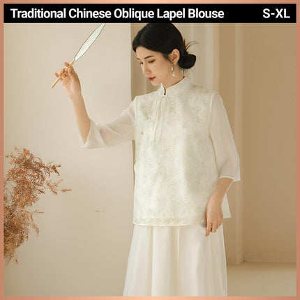 Chic Slant Collar Shirt Women New Traditional Chinese Fashion Style Top Trendy - Aimall