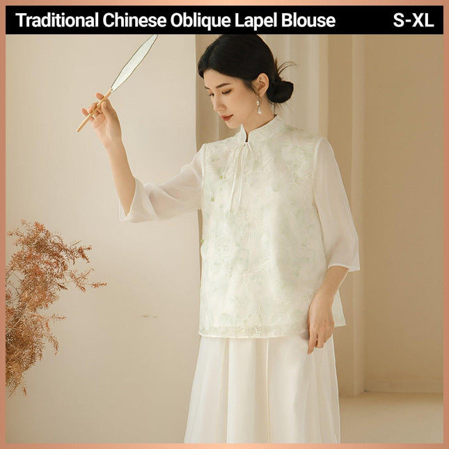 Chic Slant Collar Shirt Women New Traditional Chinese Fashion Style Top Trendy - Aimall