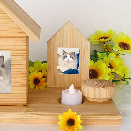 Pet House Urns Dog Cat Ashes Urn with Photo Frame Memory Box Wooden Memorial Pet - Aimall