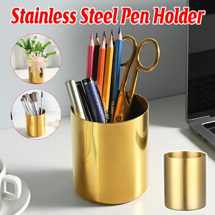 Stainless Steel Round Pen Holder Desk Organizer Stationery Storage for Office