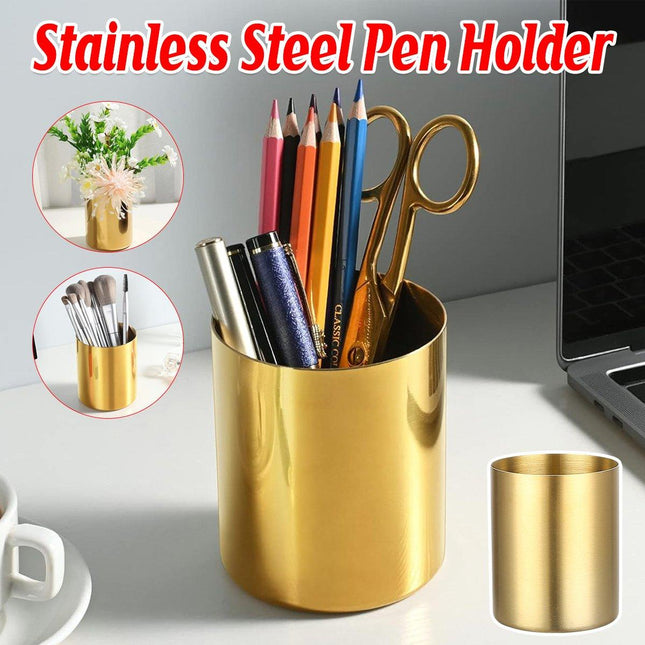 Stainless Steel Round Pen Holder Desk Organizer Stationery Storage for Office