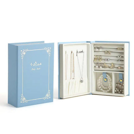 Creative PU Leather Jewelry Box Book Earrings Rings Necklace Organizer Holder