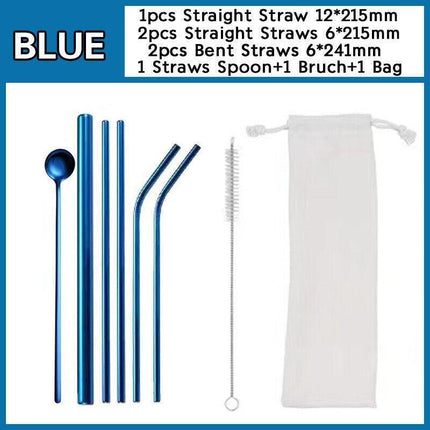 Reusable 304 Stainless Steel Straws Metal Drinking Washable Straw Brushes Set 1 - Aimall